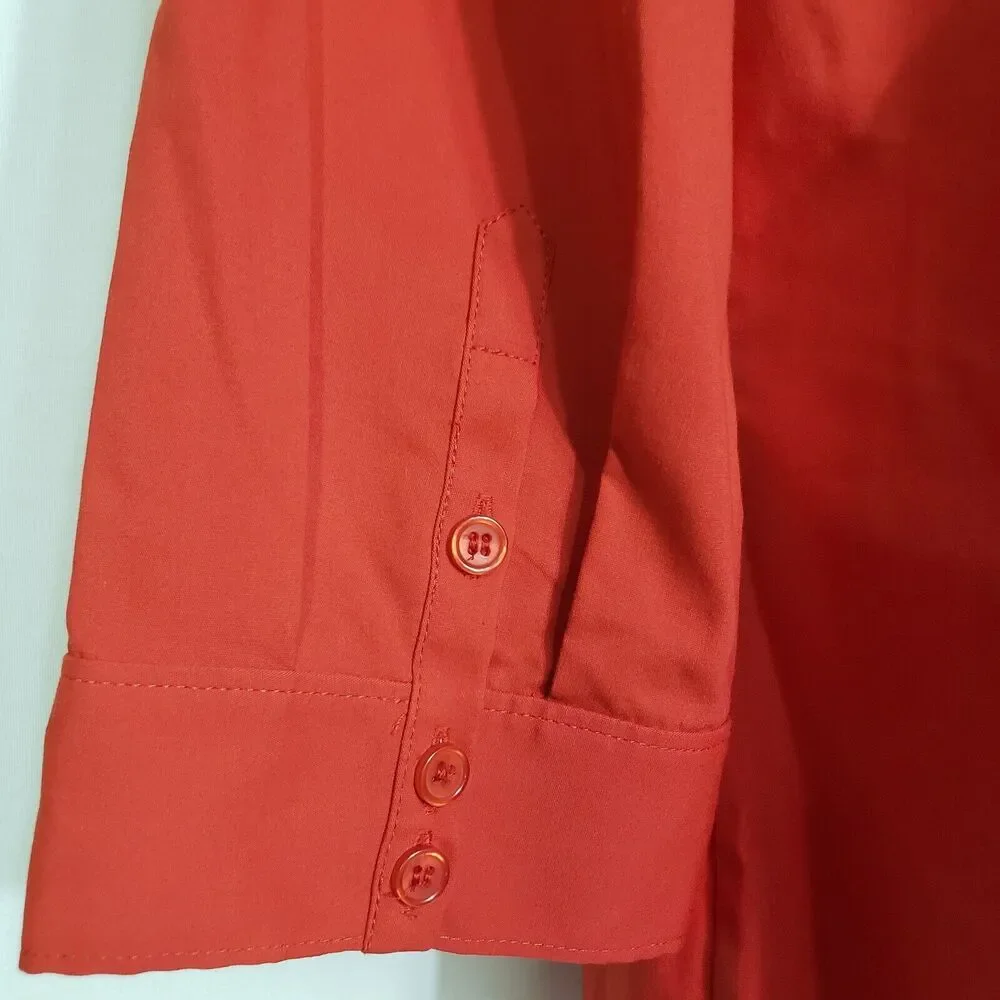 Chico's Womens Top Sz 1 Medium Red Stretch Button Front 3/4 Sleeve Flap Pockets